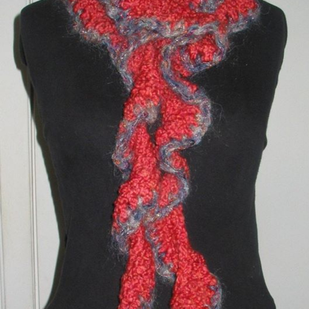 Extra Long Hand Crocheted Curly MoHair  Scarf-NEW
